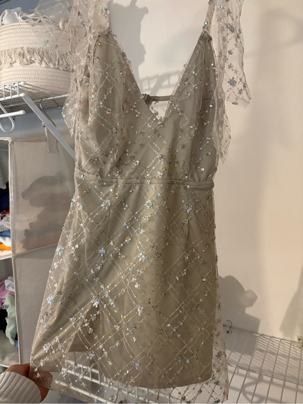 Lucy in the Sky Taupe Sequin-Embellished Mini Dress